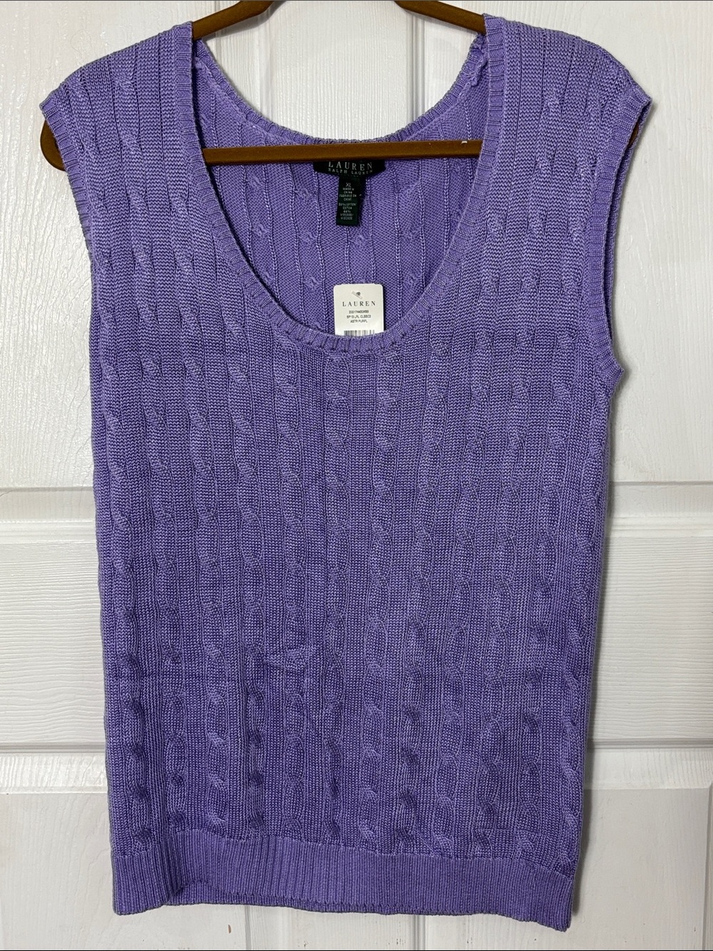 NEW Lauren Ralph Lauren Purple Cable Knit Sleeveless Sweater Vest Scoop Neck XL